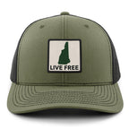 Live Free New Hampshire Printed Patch Classic Snapback Trucker Hat