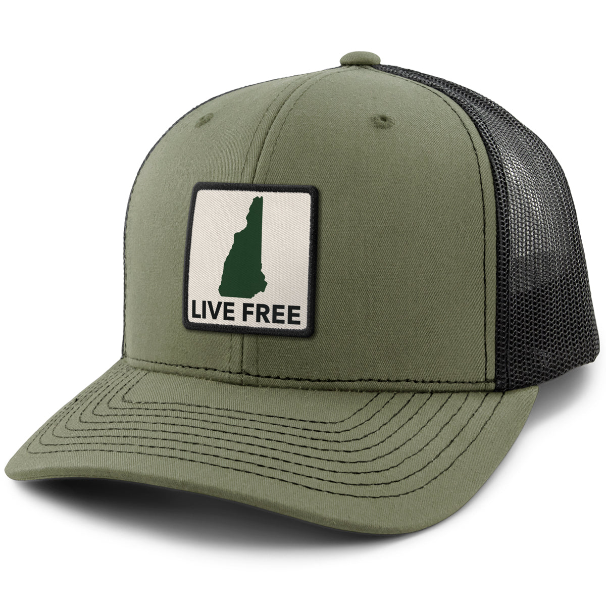 Live Free New Hampshire Printed Patch Classic Snapback Trucker Hat - Chowdaheadz