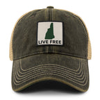 Live Free New Hampshire Printed Patch Dirty Water Trucker Hat