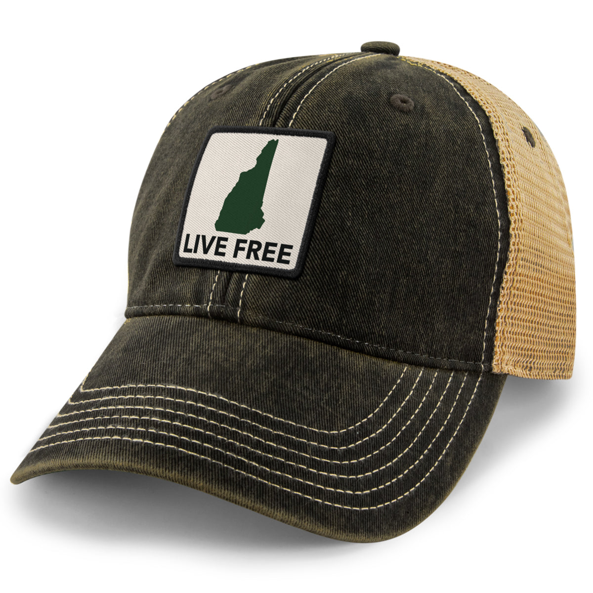 Live Free New Hampshire Printed Patch Dirty Water Trucker Hat