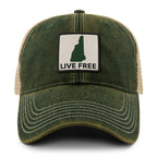 Live Free New Hampshire Printed Patch Dirty Water Trucker Hat