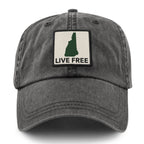 Live Free New Hampshire Printed Patch Washed Dad Hat