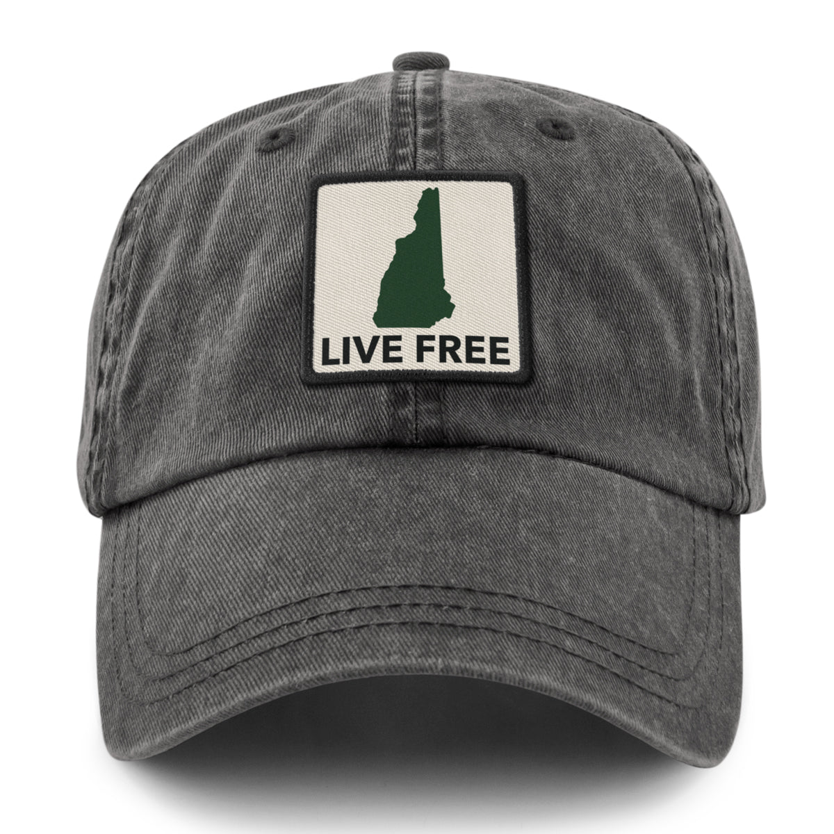 Live Free New Hampshire Printed Patch Washed Dad Hat