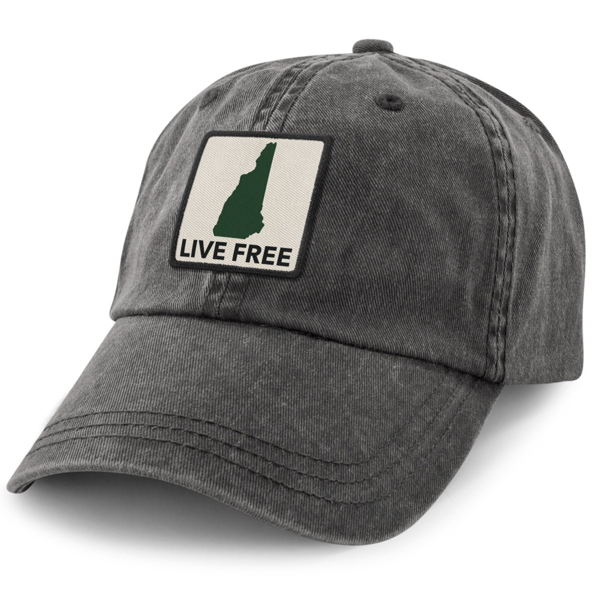 Live Free New Hampshire Printed Patch Washed Dad Hat - Chowdaheadz