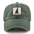 Live Free New Hampshire Printed Patch Washed Dad Hat