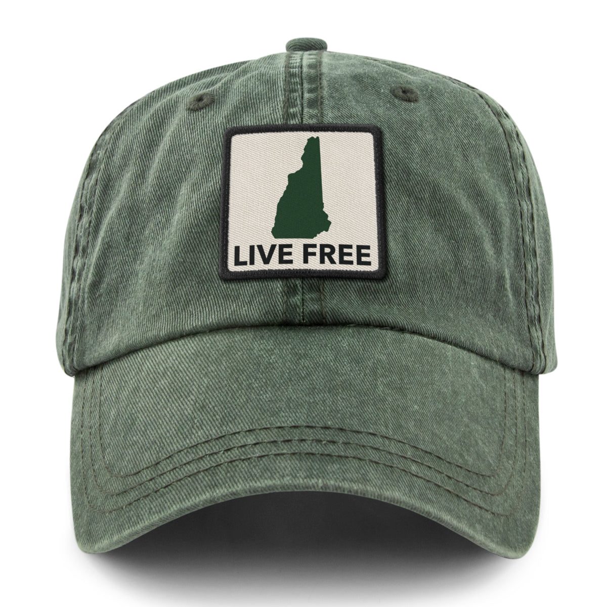 Live Free New Hampshire Printed Patch Washed Dad Hat