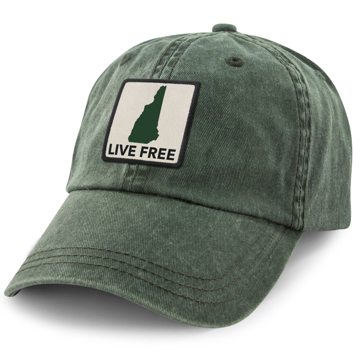Live Free New Hampshire Printed Patch Washed Dad Hat