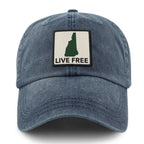 Live Free New Hampshire Printed Patch Washed Dad Hat
