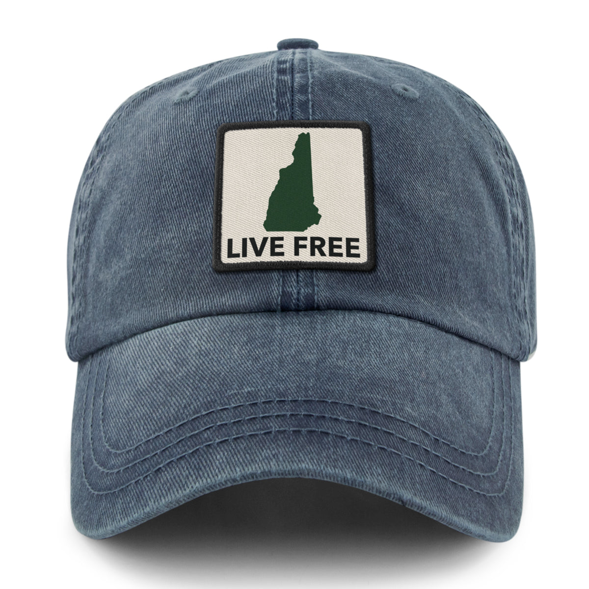 Live Free New Hampshire Printed Patch Washed Dad Hat