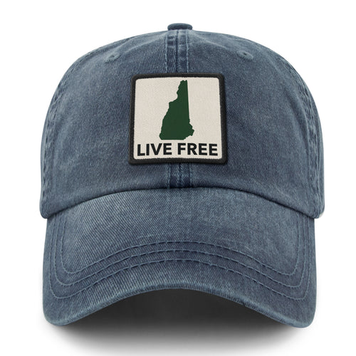 Live Free New Hampshire Printed Patch Washed Dad Hat - Chowdaheadz