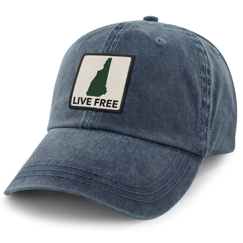 Live Free New Hampshire Printed Patch Washed Dad Hat - Chowdaheadz