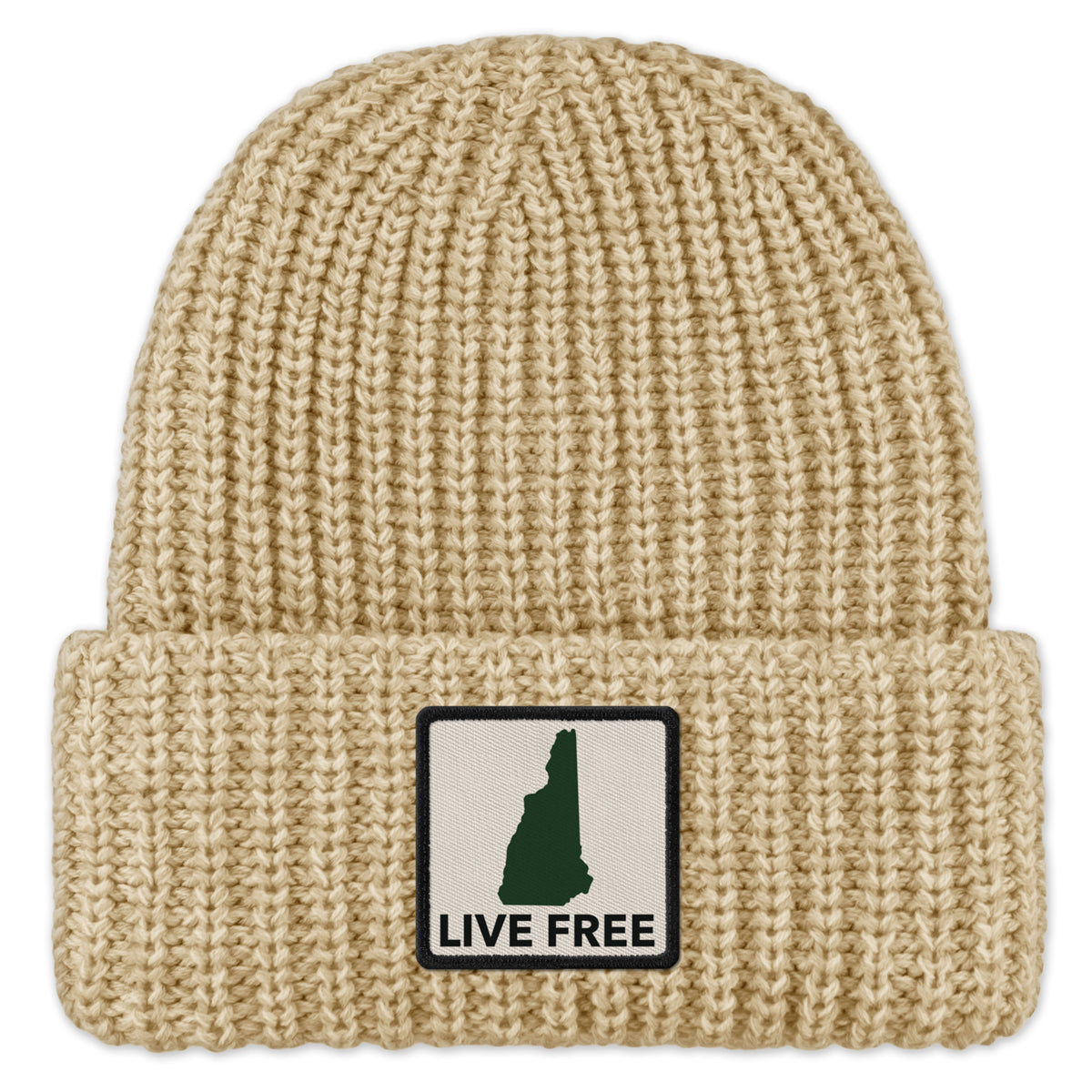 Live Free New Hampshire Printed Patch Chunky Knit Winter Hat - Chowdaheadz