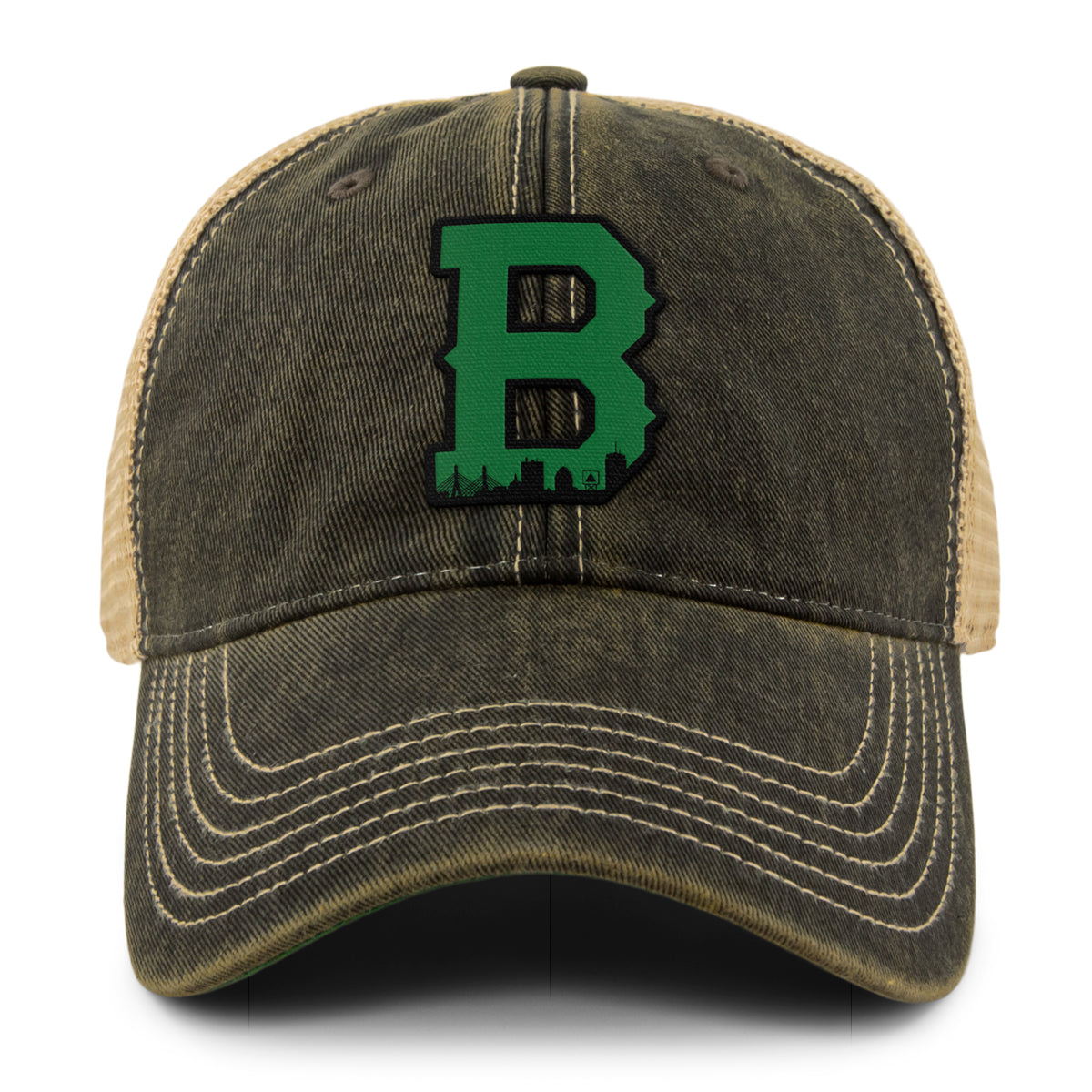 Boston B Green Skyline Dirty Water Trucker Hat