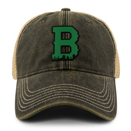Boston B Green Skyline Dirty Water Trucker Hat - Chowdaheadz