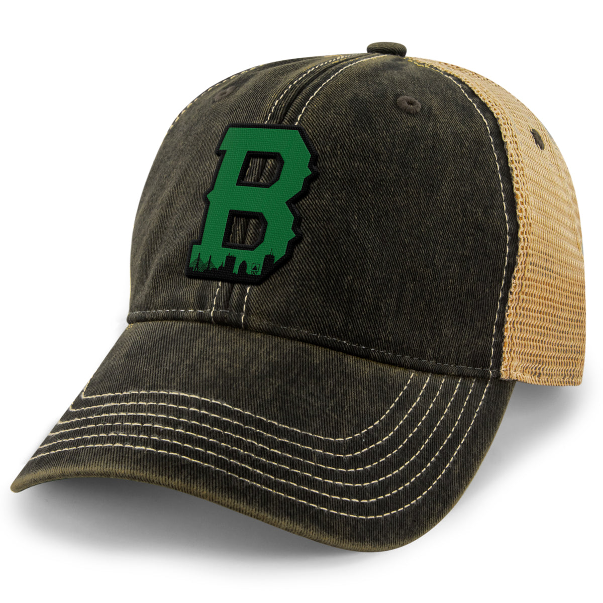 Boston B Green Skyline Dirty Water Trucker Hat