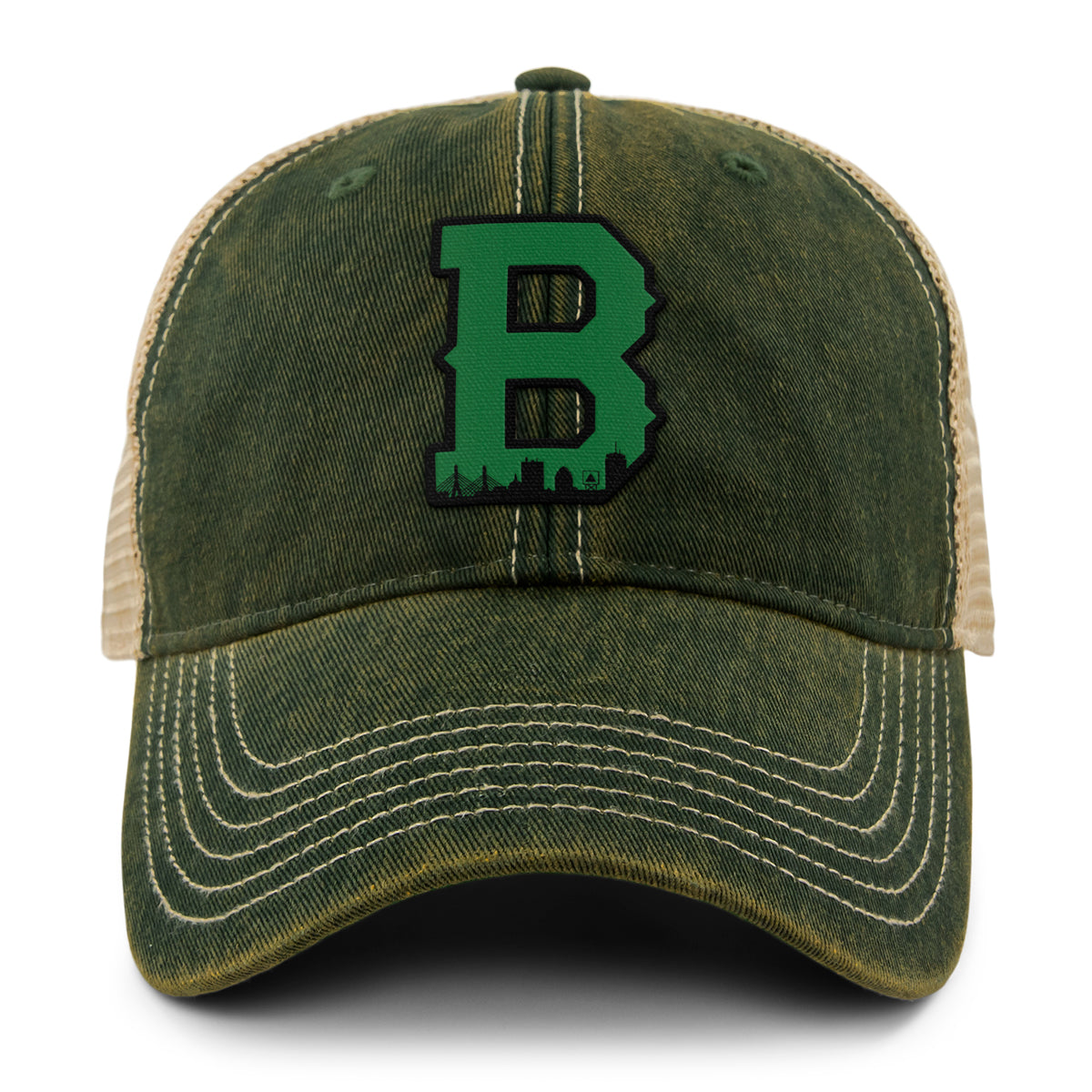 Boston B Green Skyline Dirty Water Trucker Hat - Chowdaheadz
