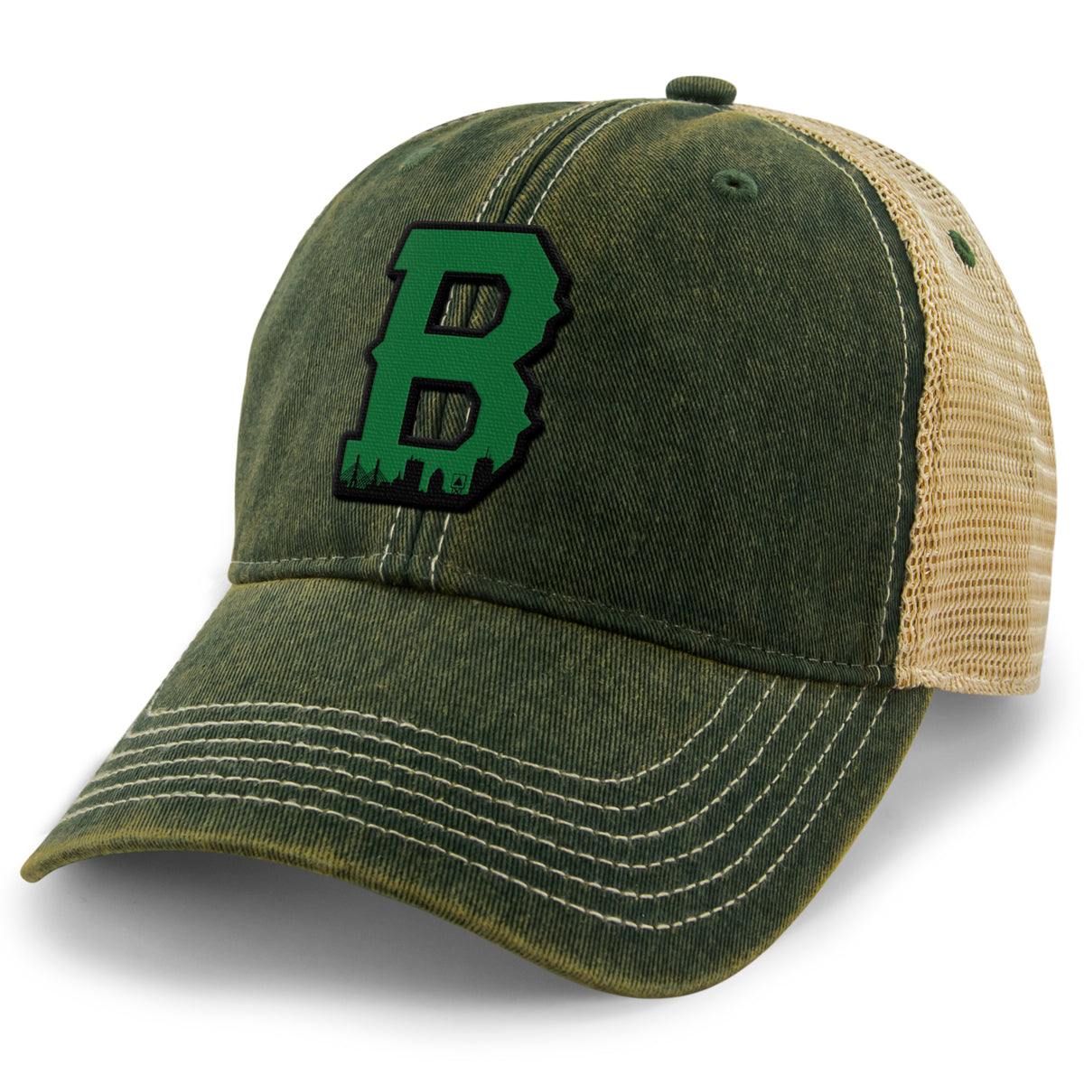 Boston B Green Skyline Dirty Water Trucker Hat