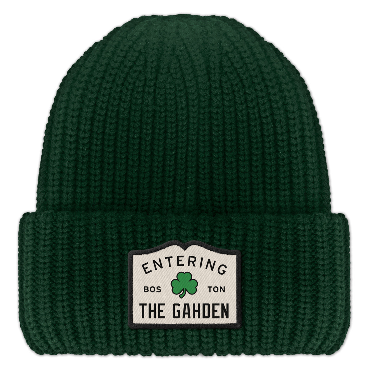 Entering The Gahden Shamrock Patch Chunky Knit Winter Hat - Chowdaheadz