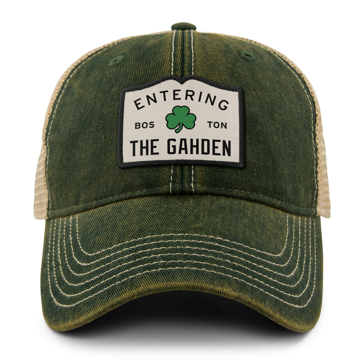 Entering The Gahden Shamrock Dirty Water Trucker Hat - Chowdaheadz