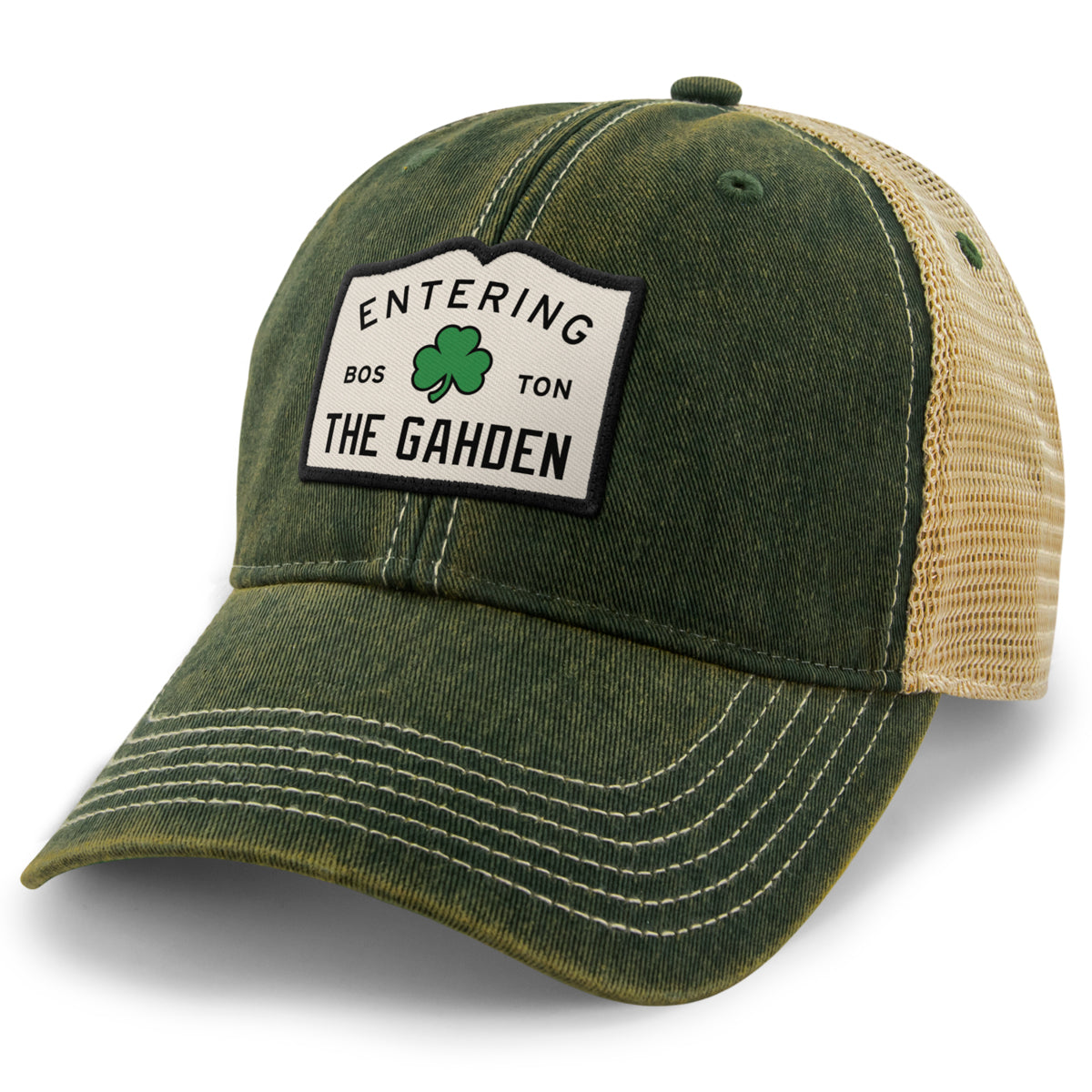 Entering The Gahden Shamrock Dirty Water Trucker Hat - Chowdaheadz