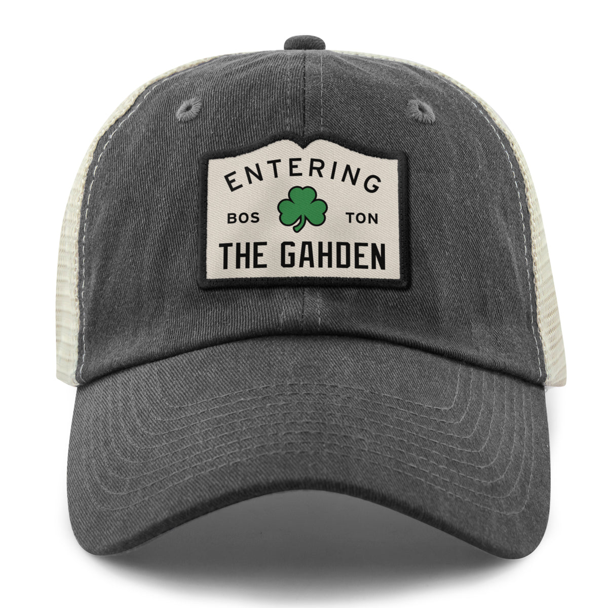 Entering The Gahden Shamrock Patch Relaxed Trucker Hat - Chowdaheadz