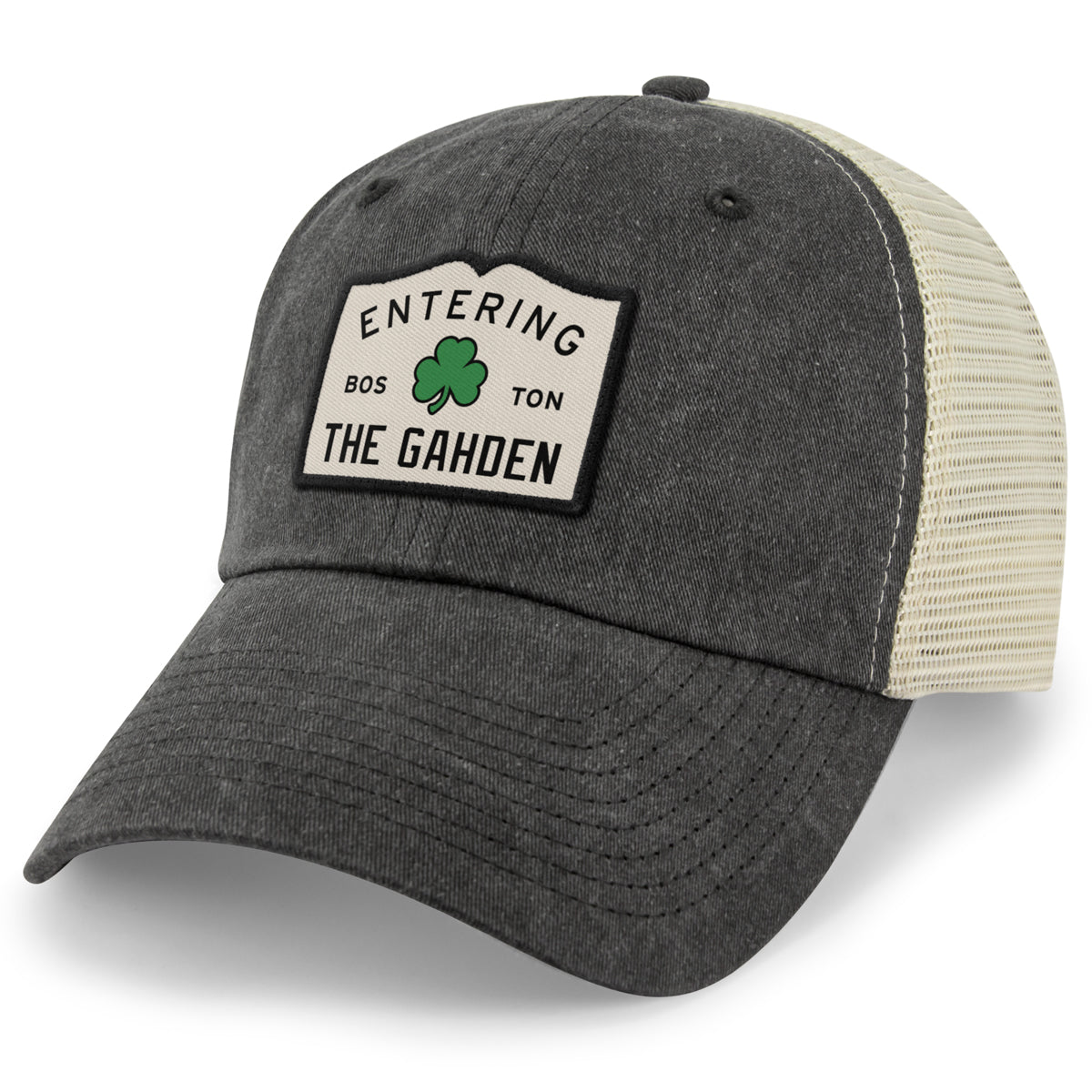 Entering The Gahden Shamrock Patch Relaxed Trucker Hat - Chowdaheadz
