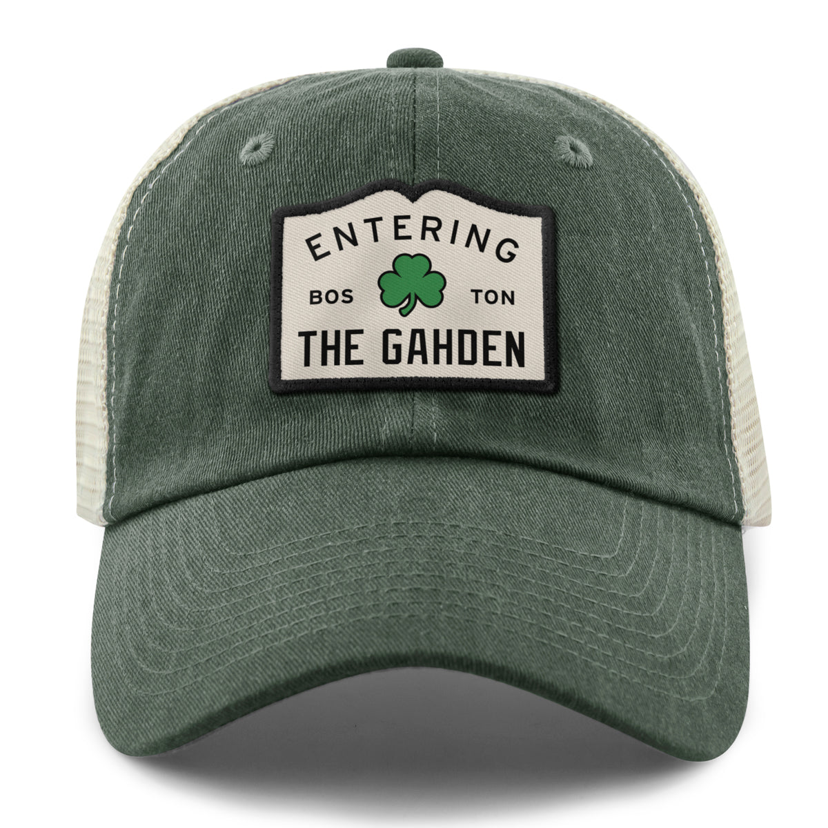Entering The Gahden Shamrock Patch Relaxed Trucker Hat - Chowdaheadz