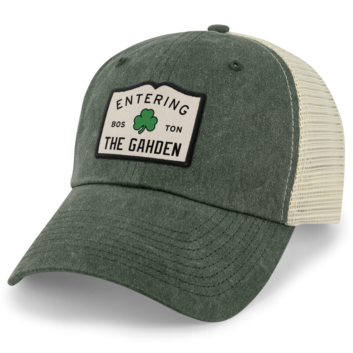 Entering The Gahden Shamrock Patch Relaxed Trucker Hat - Chowdaheadz