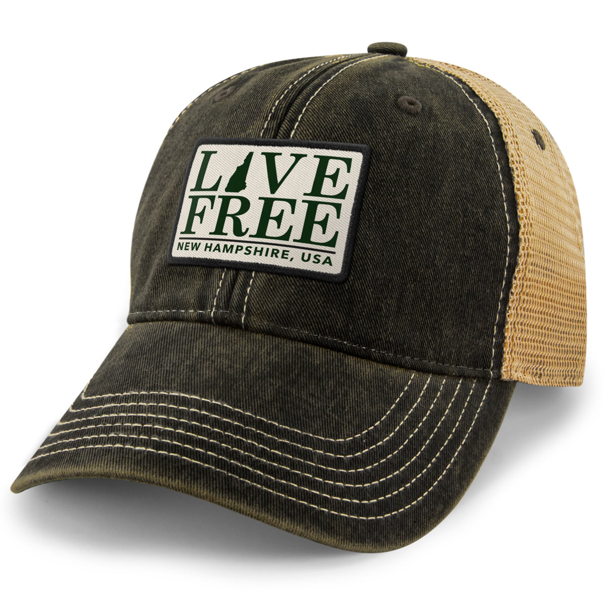 Live Free New Hampshire Bar Patch Dirty Water Trucker Hat - Chowdaheadz