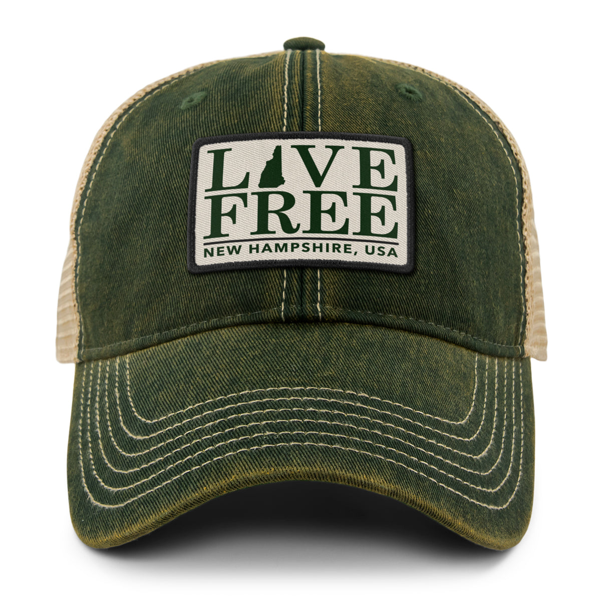 Live Free New Hampshire Bar Patch Dirty Water Trucker Hat - Chowdaheadz