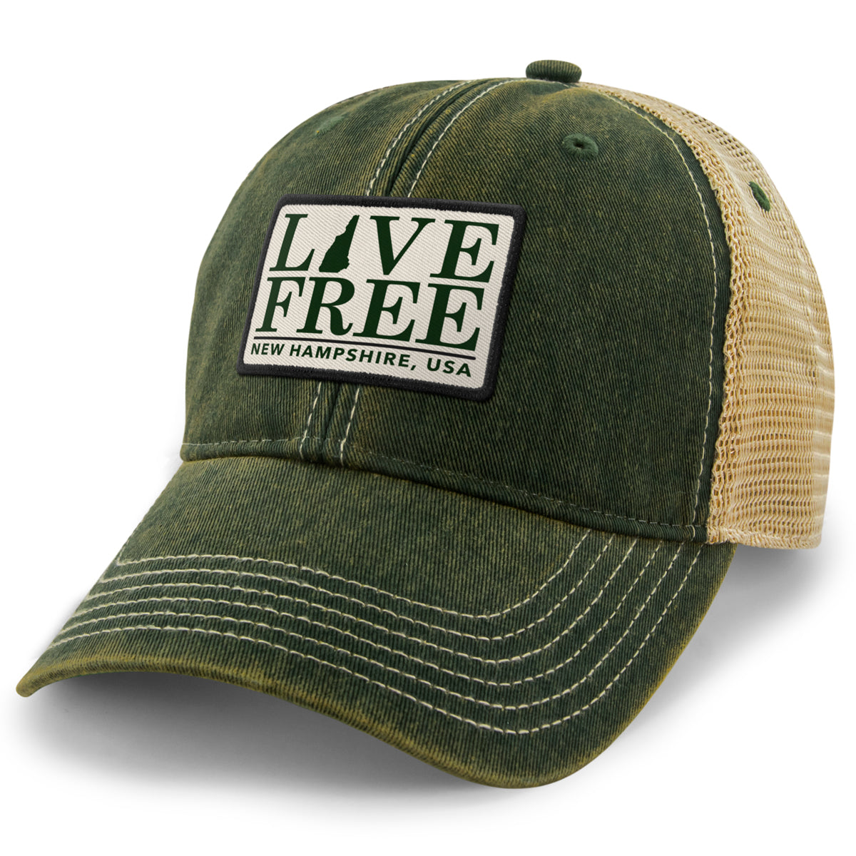 Live Free New Hampshire Bar Patch Dirty Water Trucker Hat - Chowdaheadz