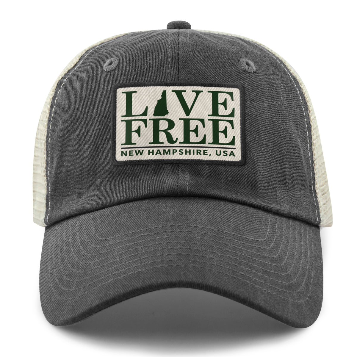 Live Free New Hampshire Bar Patch Relaxed Trucker Hat - Chowdaheadz