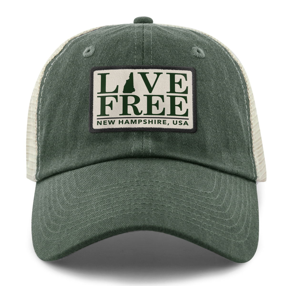 Live Free New Hampshire Bar Patch Relaxed Trucker Hat - Chowdaheadz