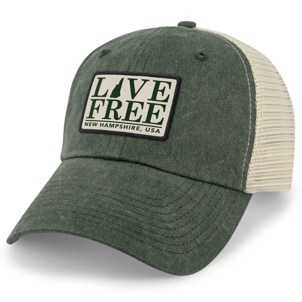 Live Free New Hampshire Bar Patch Relaxed Trucker Hat - Chowdaheadz