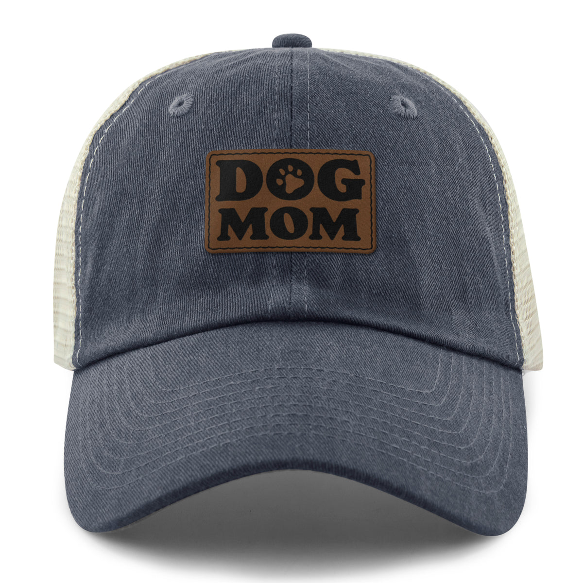 Dog Mom Leather Patch Relaxed Trucker Hat - Chowdaheadz