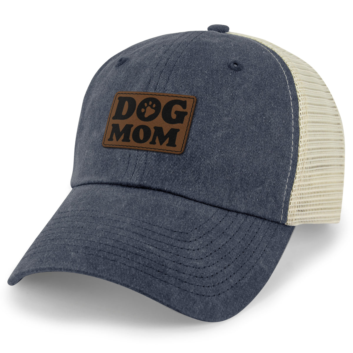 Dog Mom Leather Patch Relaxed Trucker Hat - Chowdaheadz