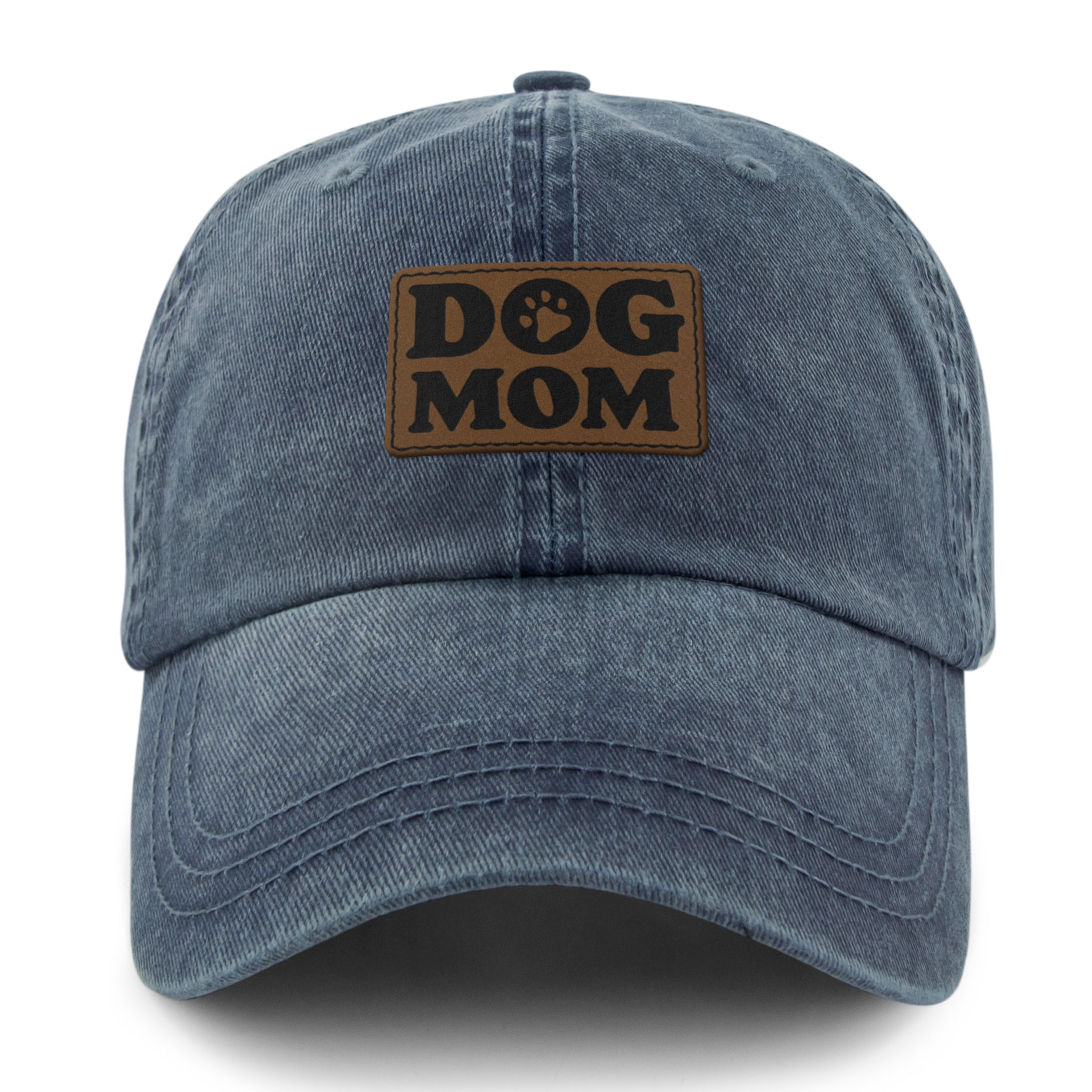 Dog Mom Leather Patch Washed Dad Hat