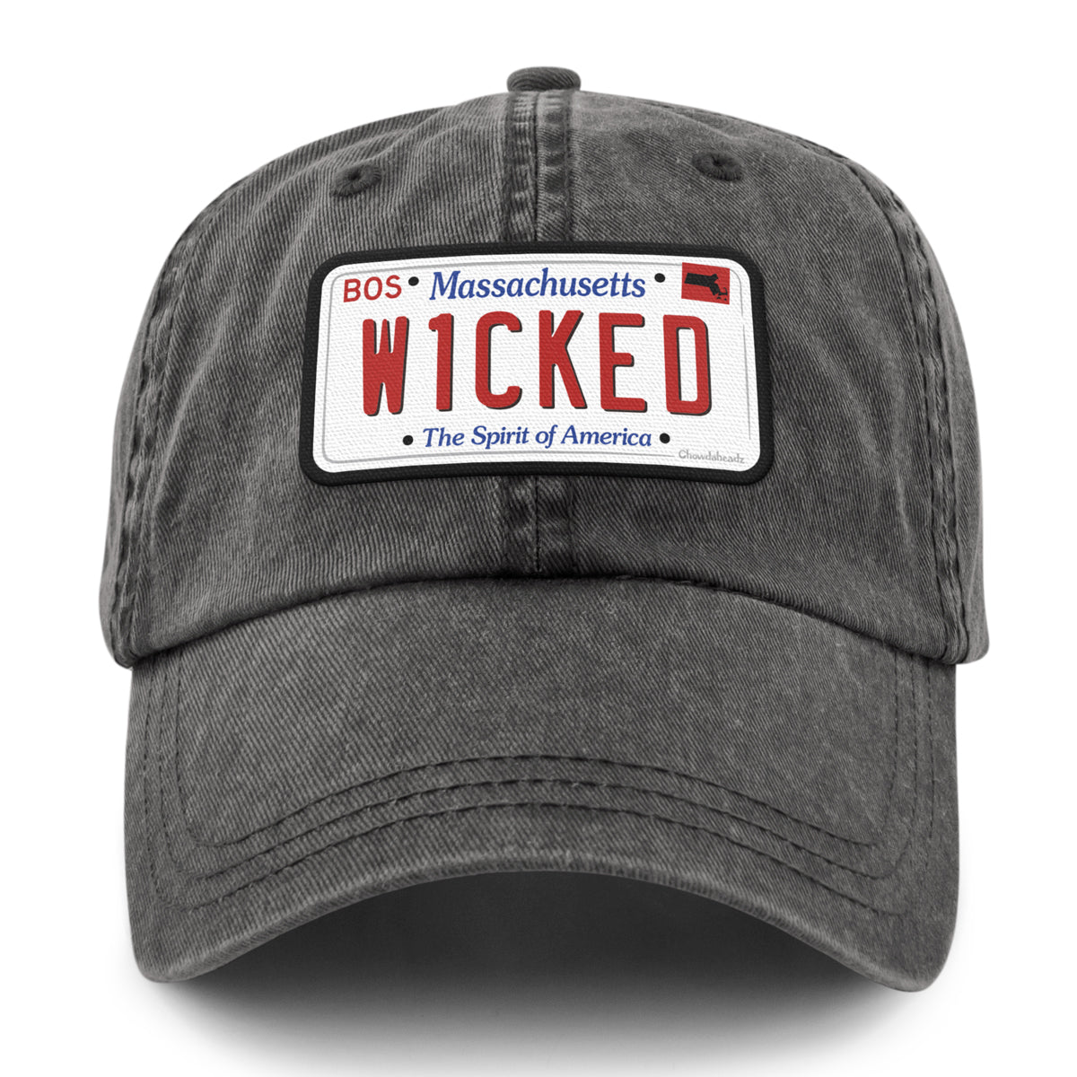 Wicked Mass License Plate Washed Dad Hat - Chowdaheadz
