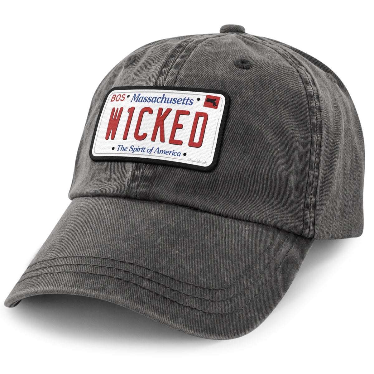 Wicked Mass License Plate Washed Dad Hat - Chowdaheadz