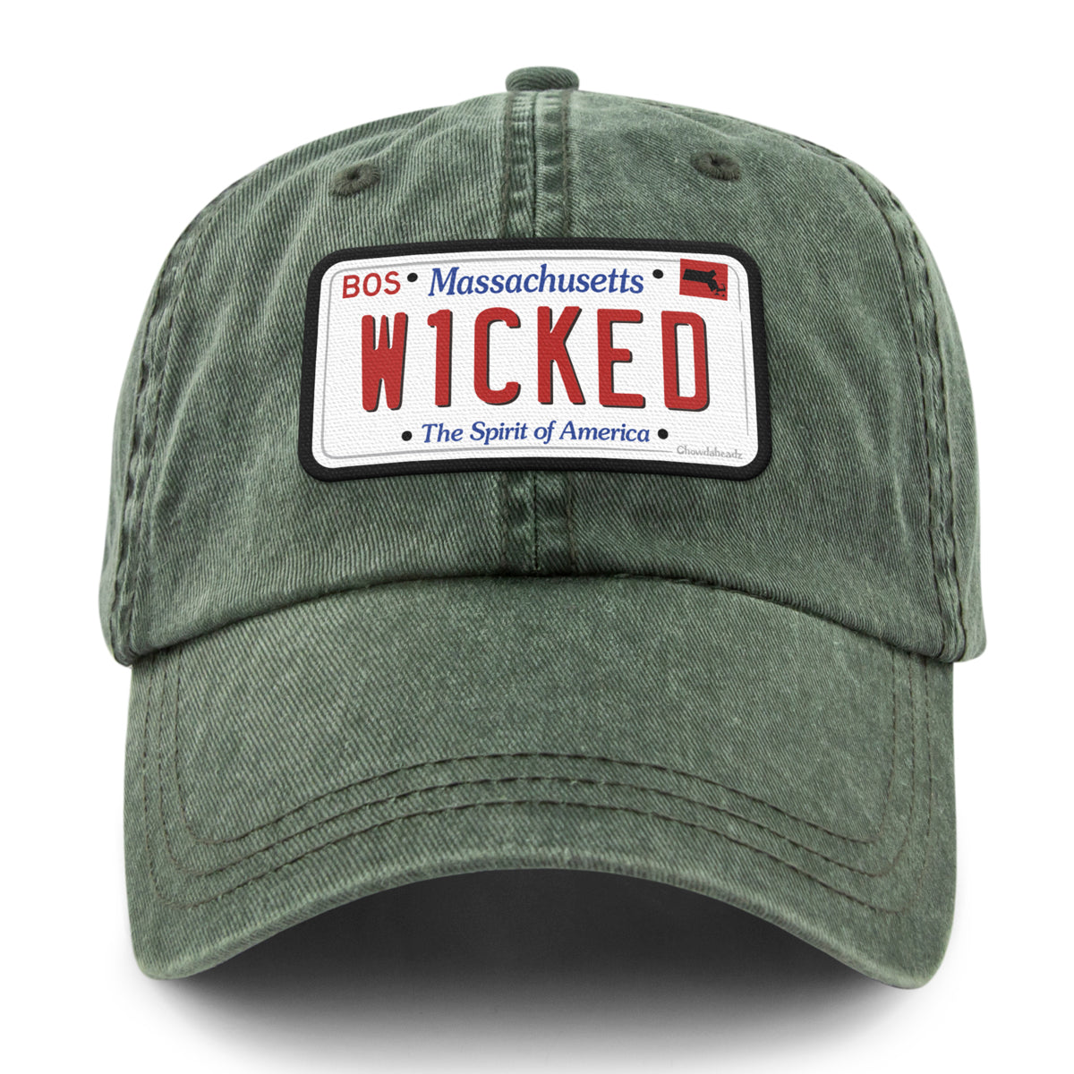 Wicked Mass License Plate Washed Dad Hat - Chowdaheadz