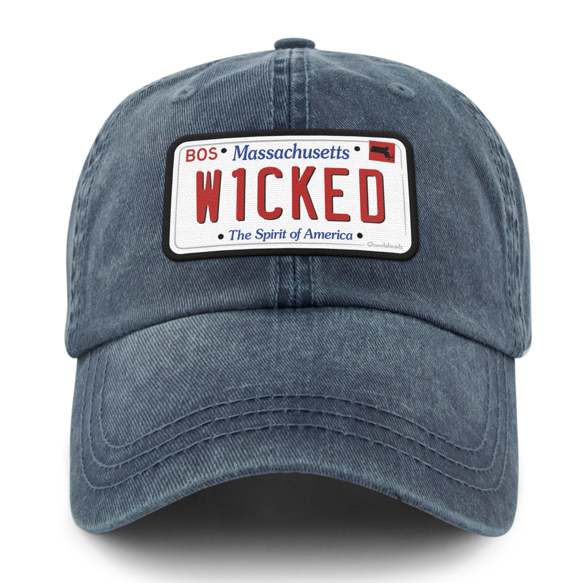 Wicked Mass License Plate Washed Dad Hat - Chowdaheadz