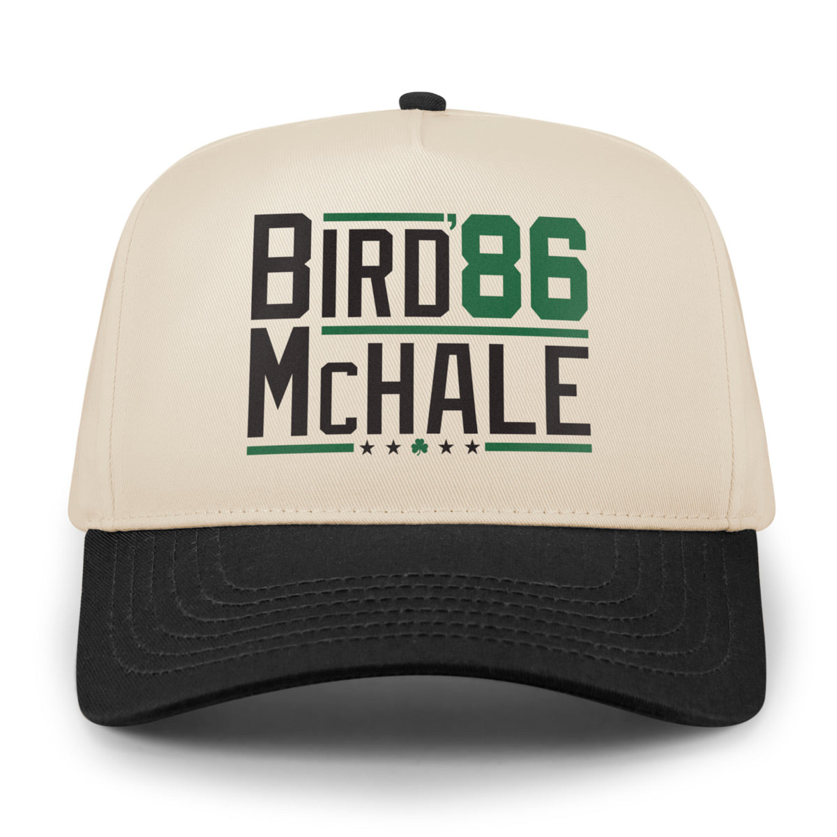 Front view of Bird McHale '86 retro snapback — 1986 banner-year tribute detail