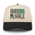 Front view of Bird McHale '86 retro snapback — 1986 banner-year tribute detail