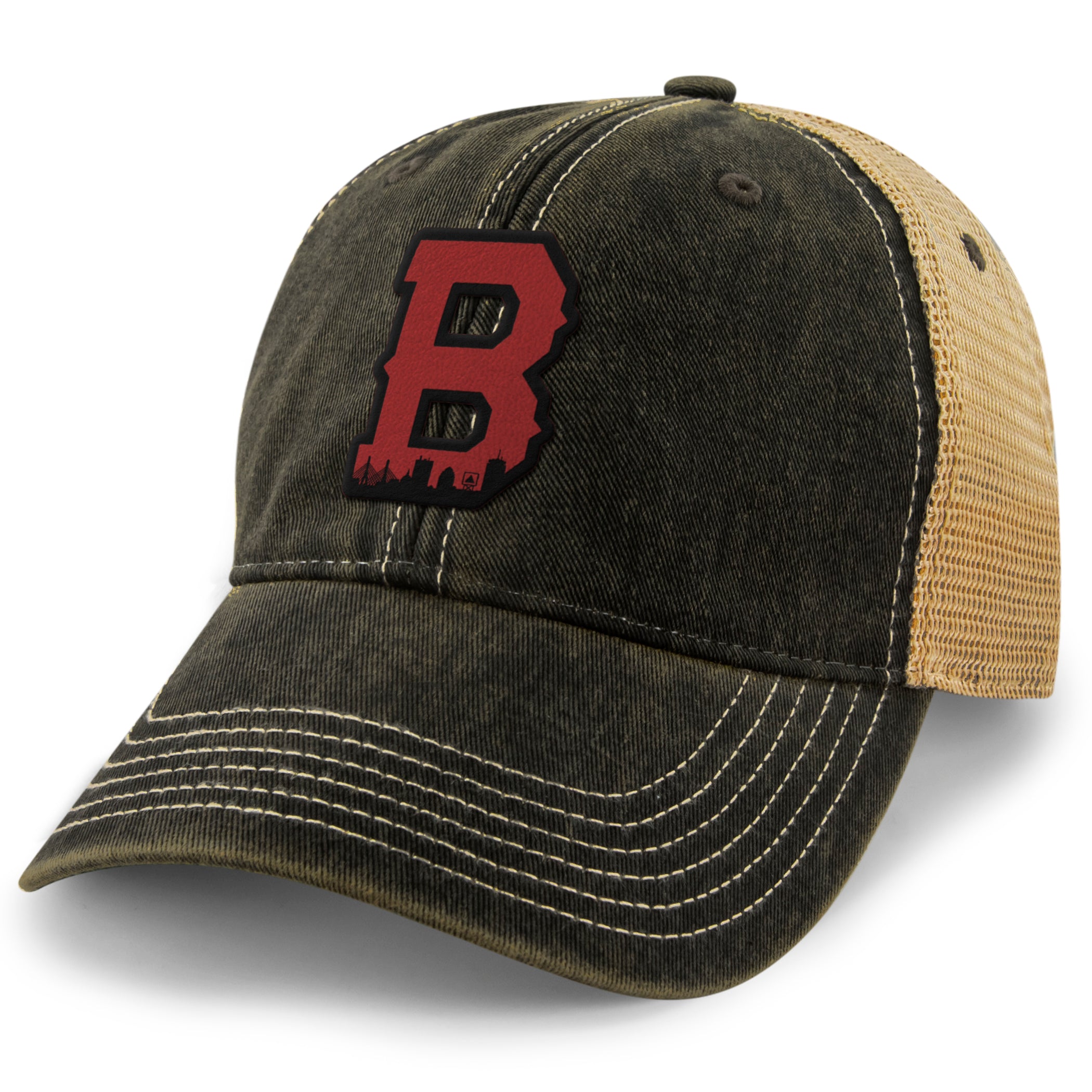 Boston B Red Skyline Dirty Water Trucker Hat