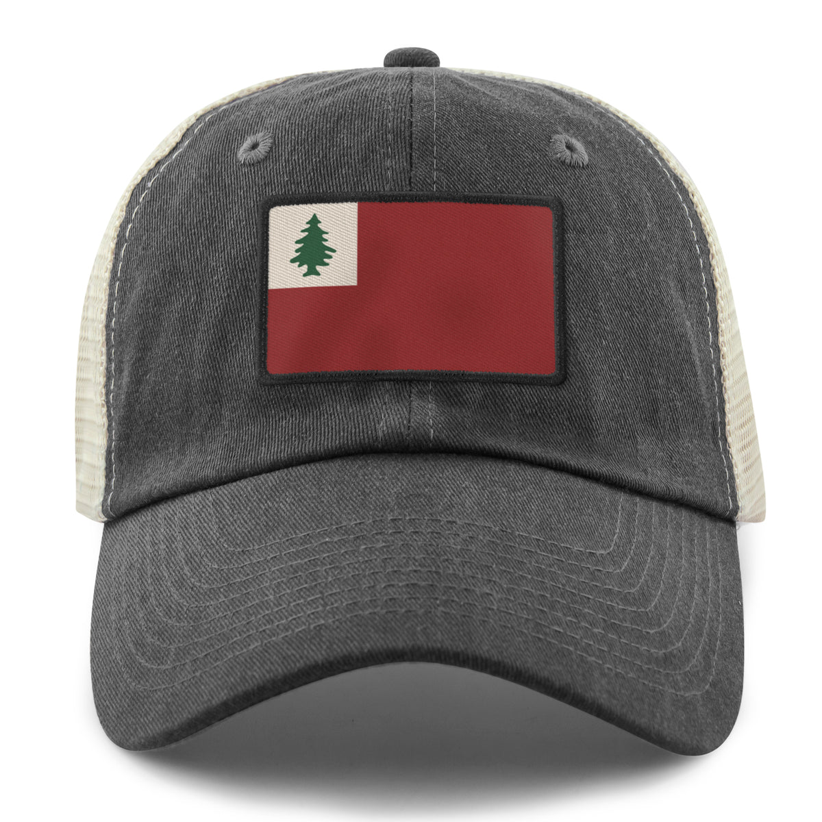 Vintage New England Flag relaxed trucker hat profile view