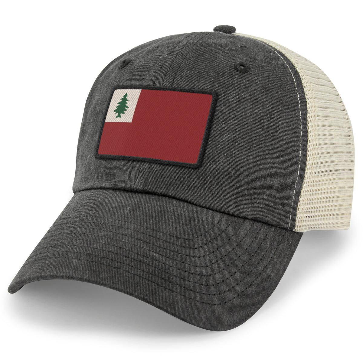 Back mesh view of Vintage New England Flag relaxed trucker hat