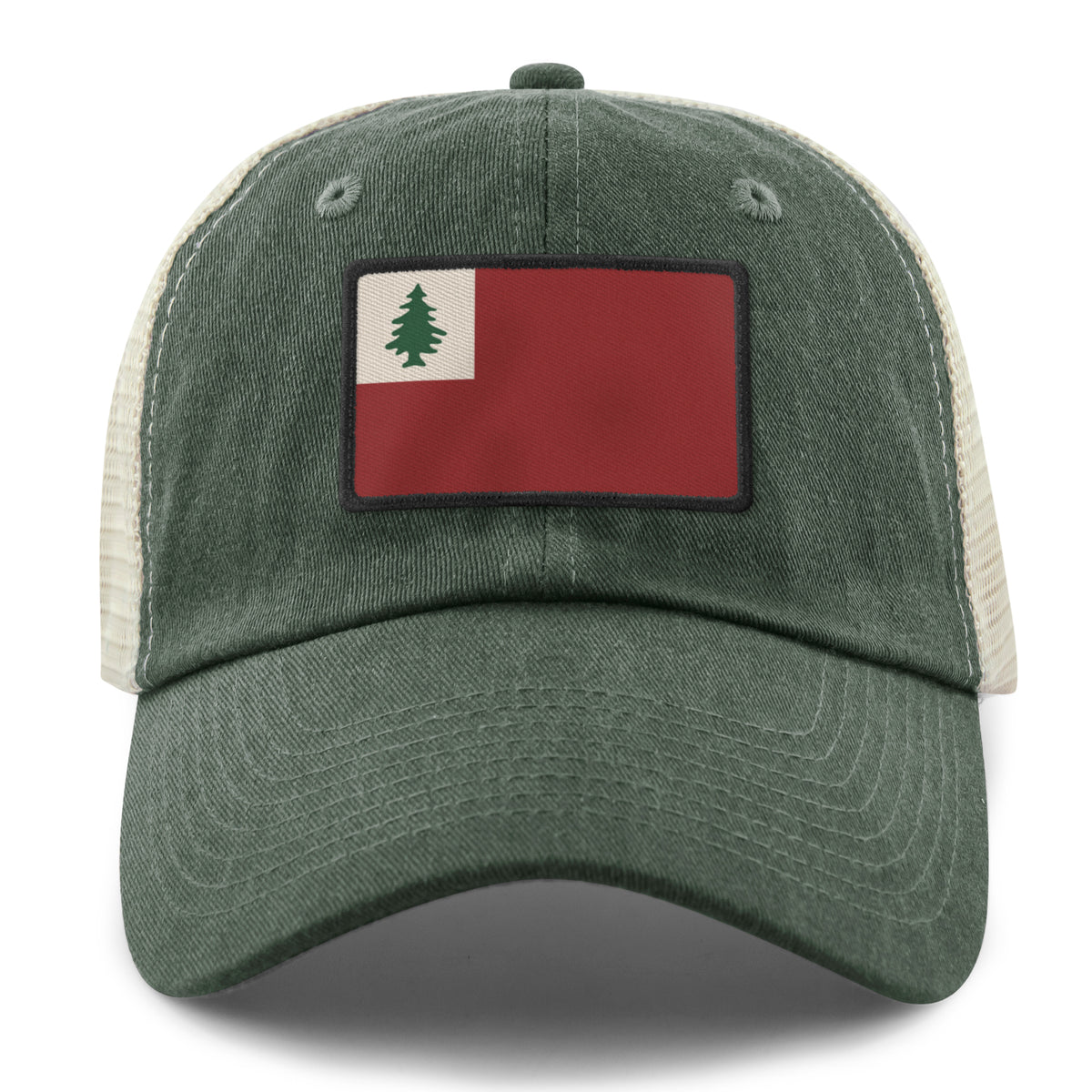 Side view of Vintage New England Flag relaxed trucker hat