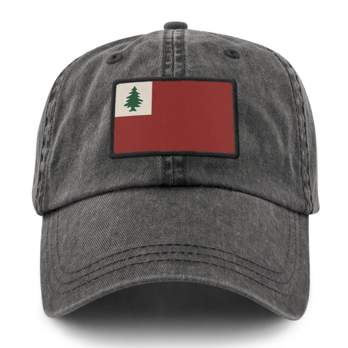 Dark Green washed dad hat with Vintage New England Flag stitched twill patch