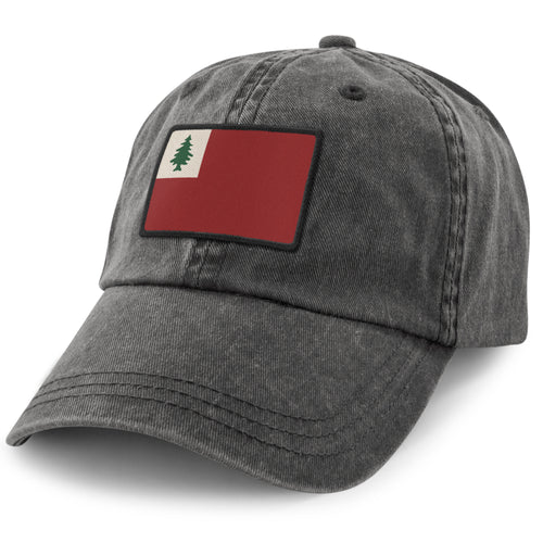 Charcoal washed dad hat with Vintage New England Flag stitched twill patch