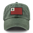 Vintage New England Flag stitched patch detail on washed dad hat